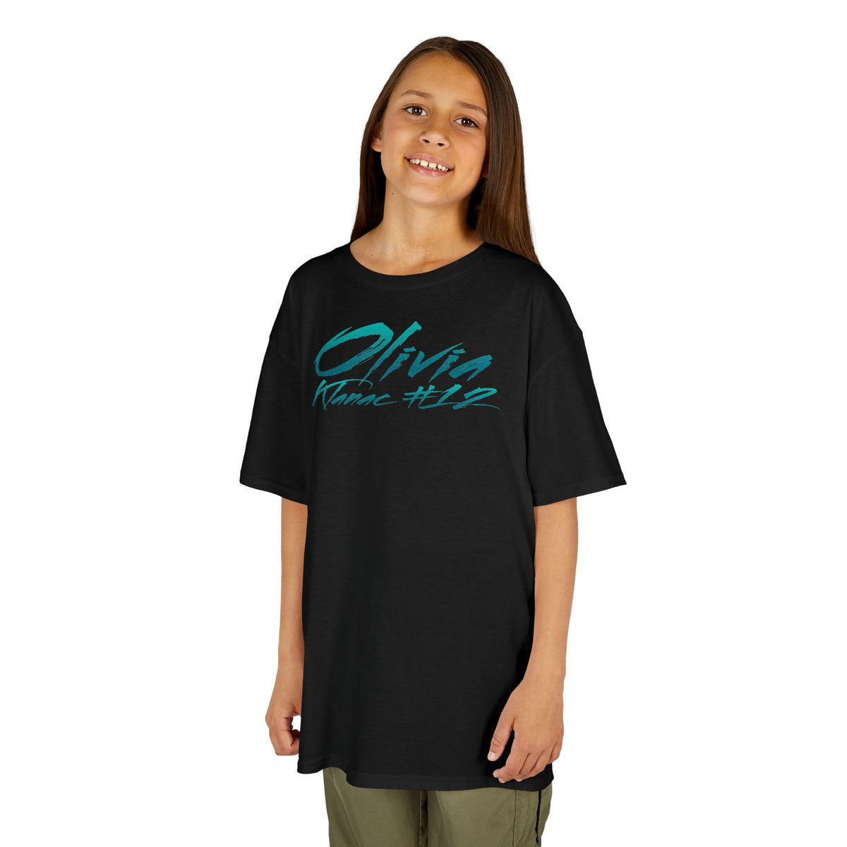 Olivia Klanac Cursive Name & Number Kids Tee