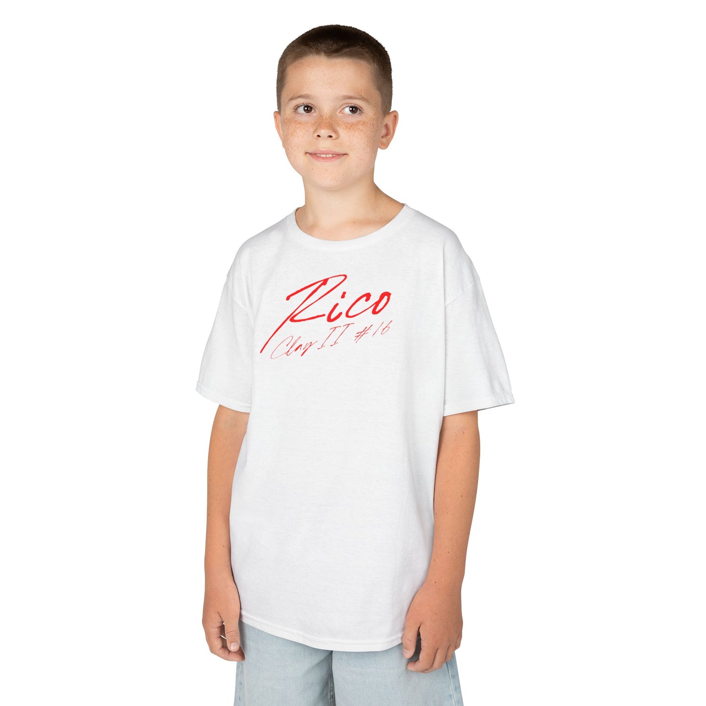 Rico Clay II Cursive Name & Number Kids Tee