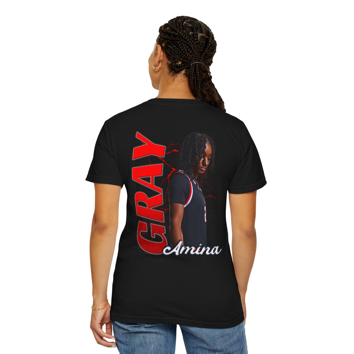 Amina Gray Logo Front & Back Premium Tee