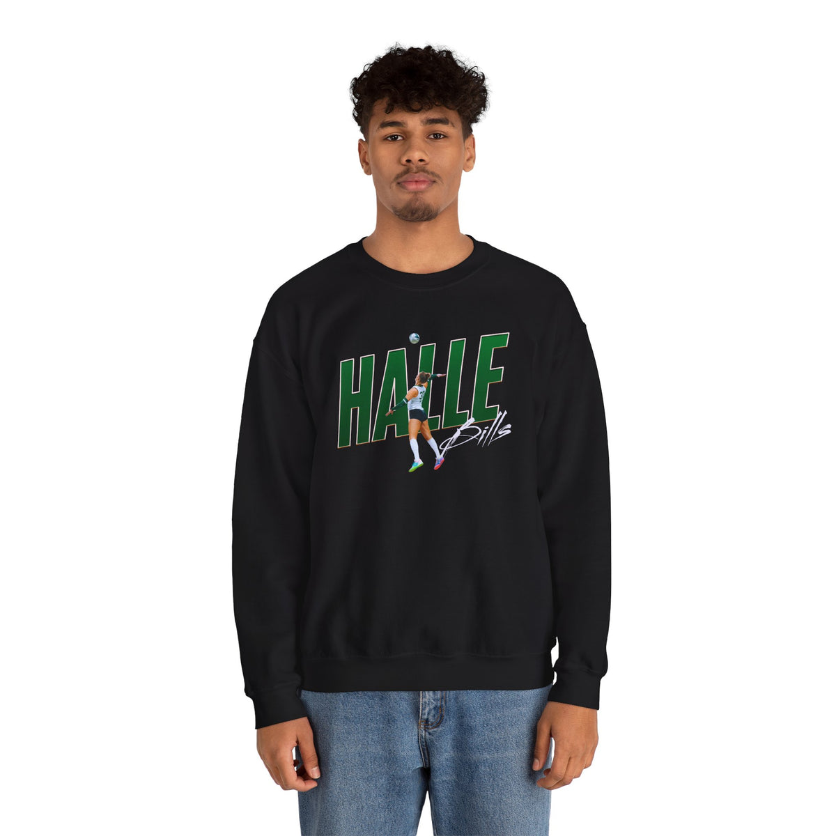 Halle Bills Cursive Combo Colored Crewneck Sweatshirt